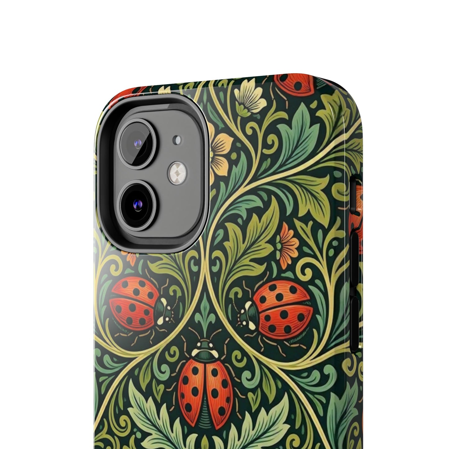Vintage Floral Ladybug Tough Phone Case — Botanical Victorian Pattern