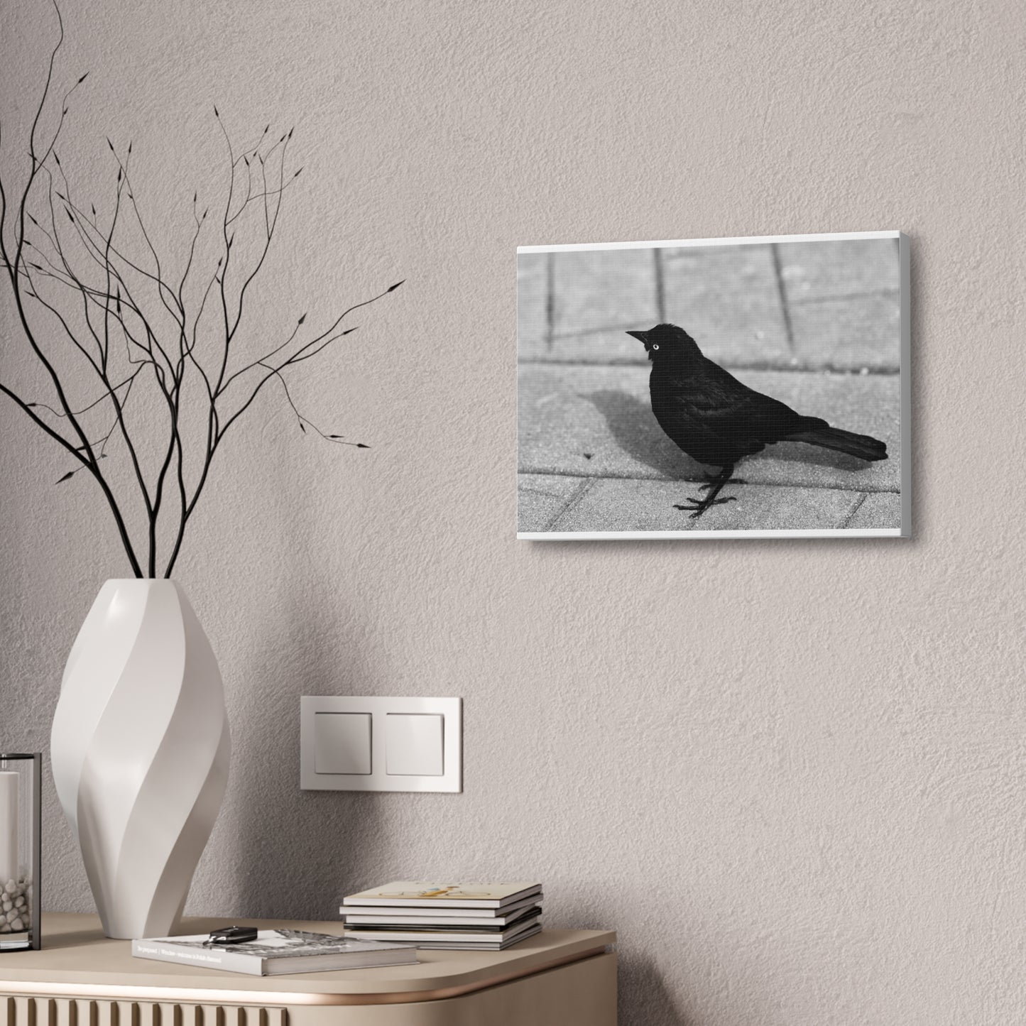 Blackbird Photo Canvas Stretched 1.5'' | Monochrome Bird Wall Art