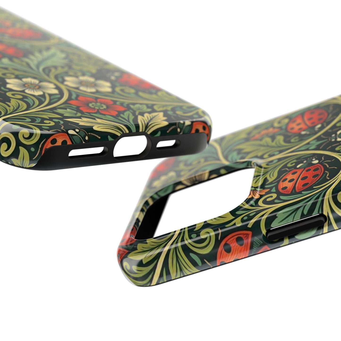 Vintage Floral Ladybug Tough Phone Case — Botanical Victorian Pattern