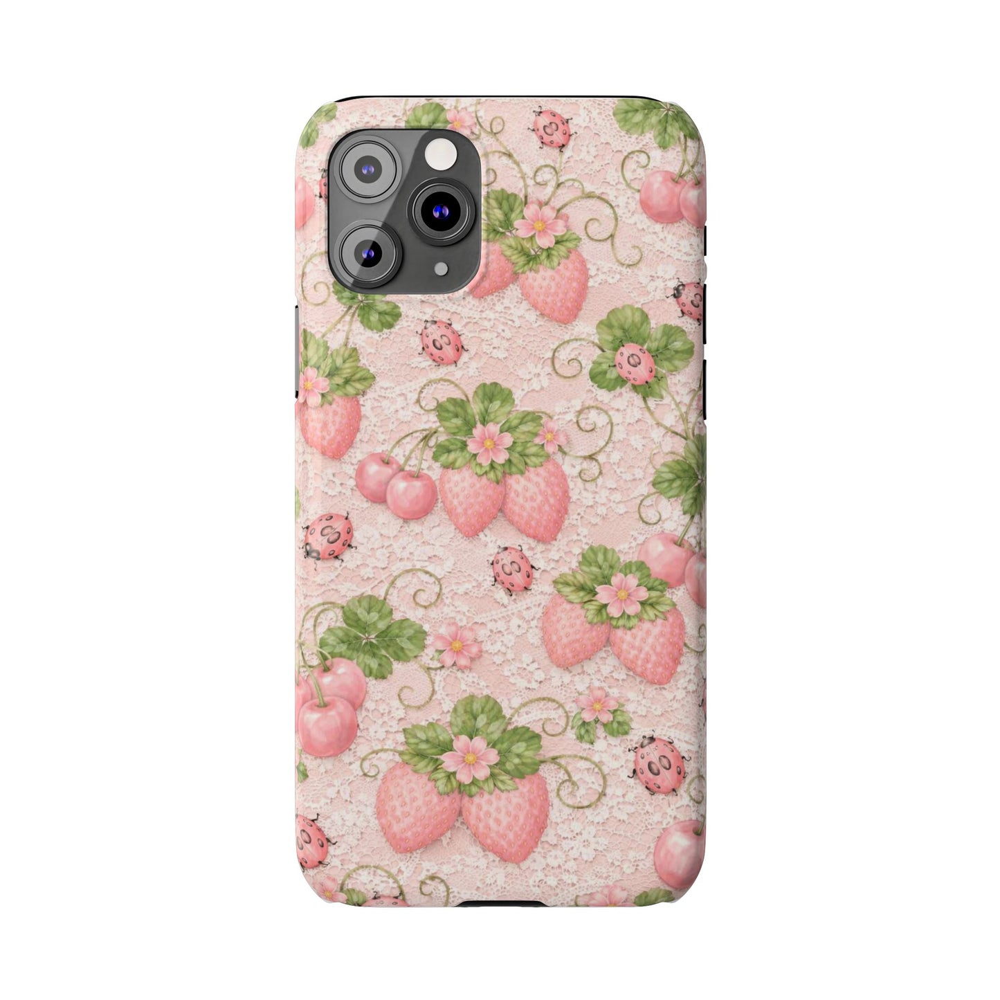 Strawberry Pattern Slim Phone Case — Vintage Pink Floral Fruit Design