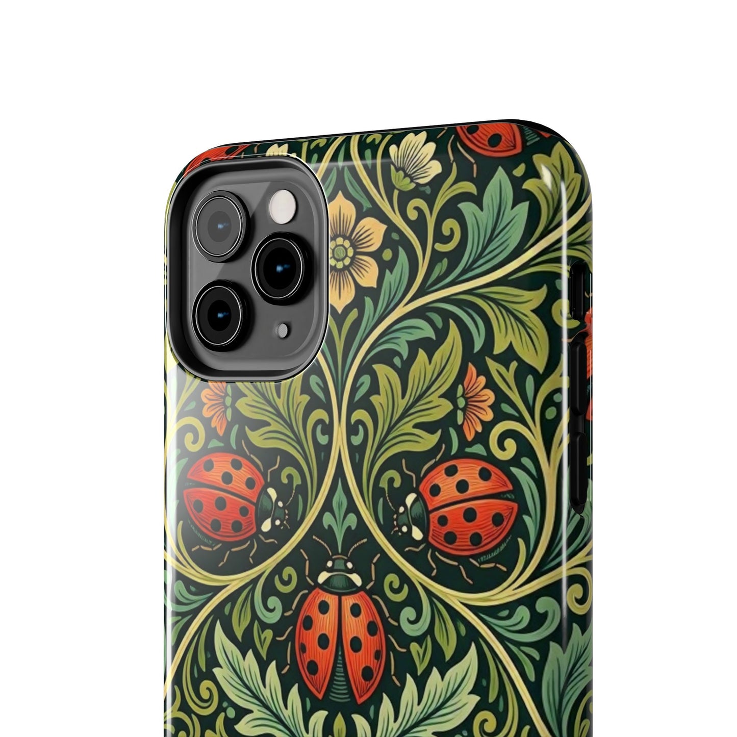 Vintage Floral Ladybug Tough Phone Case — Botanical Victorian Pattern