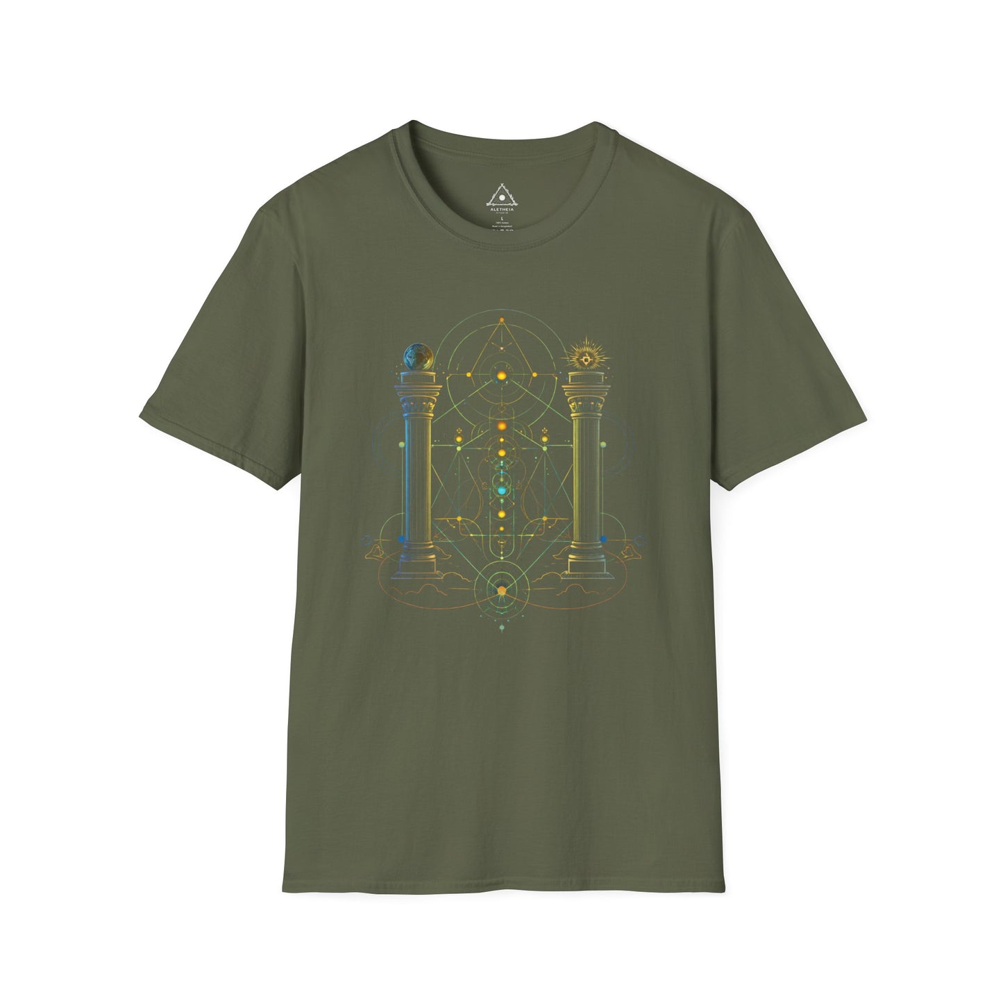 Mystic Pillars Geometry T-Shirt — Celestial Alchemy Graphic Tee