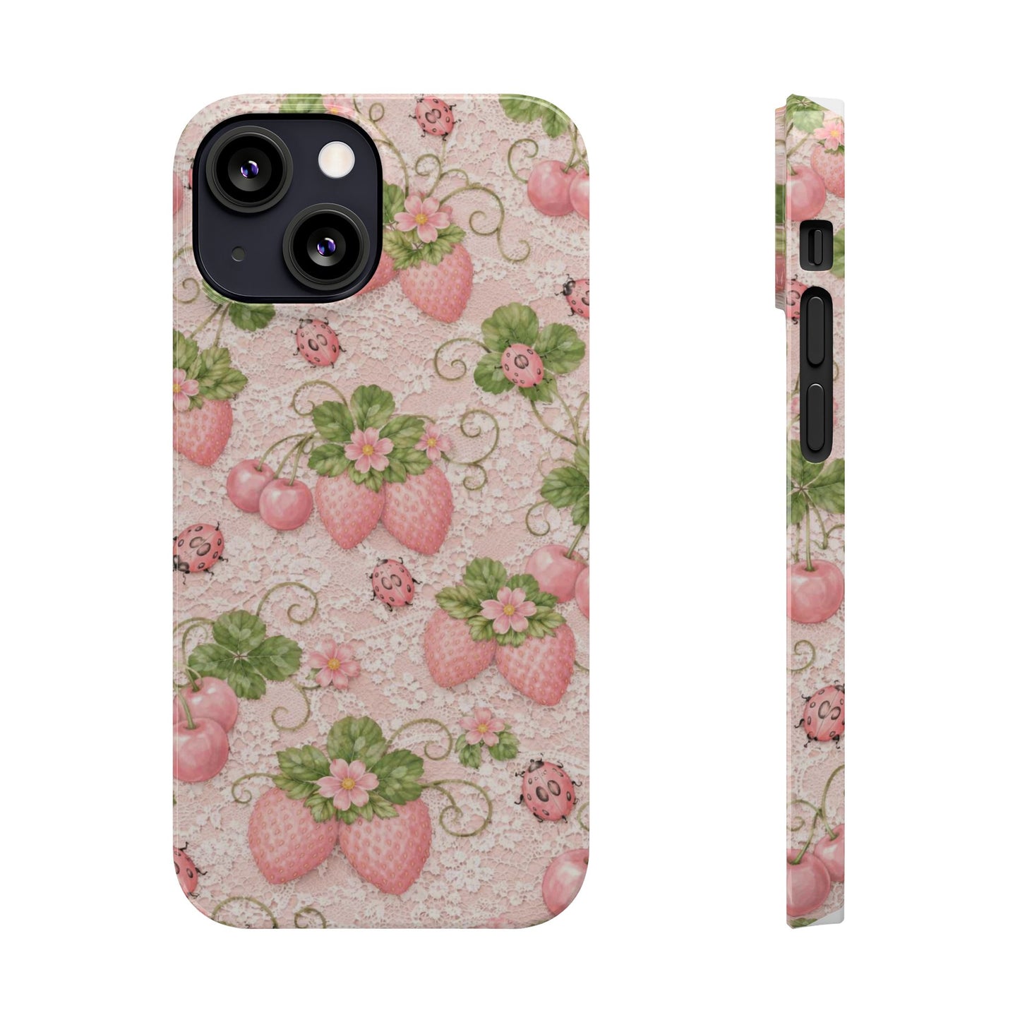 Strawberry Pattern Slim Phone Case — Vintage Pink Floral Fruit Design