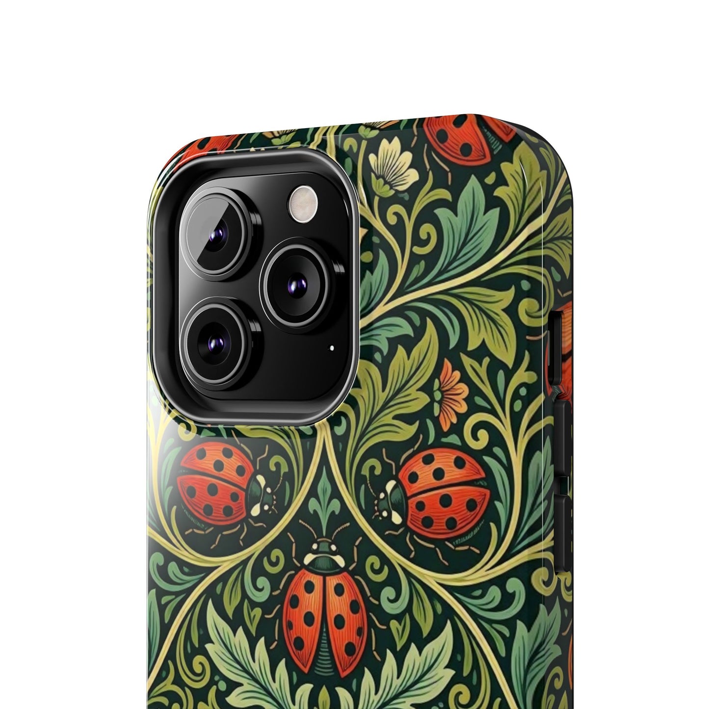 Vintage Floral Ladybug Tough Phone Case — Botanical Victorian Pattern