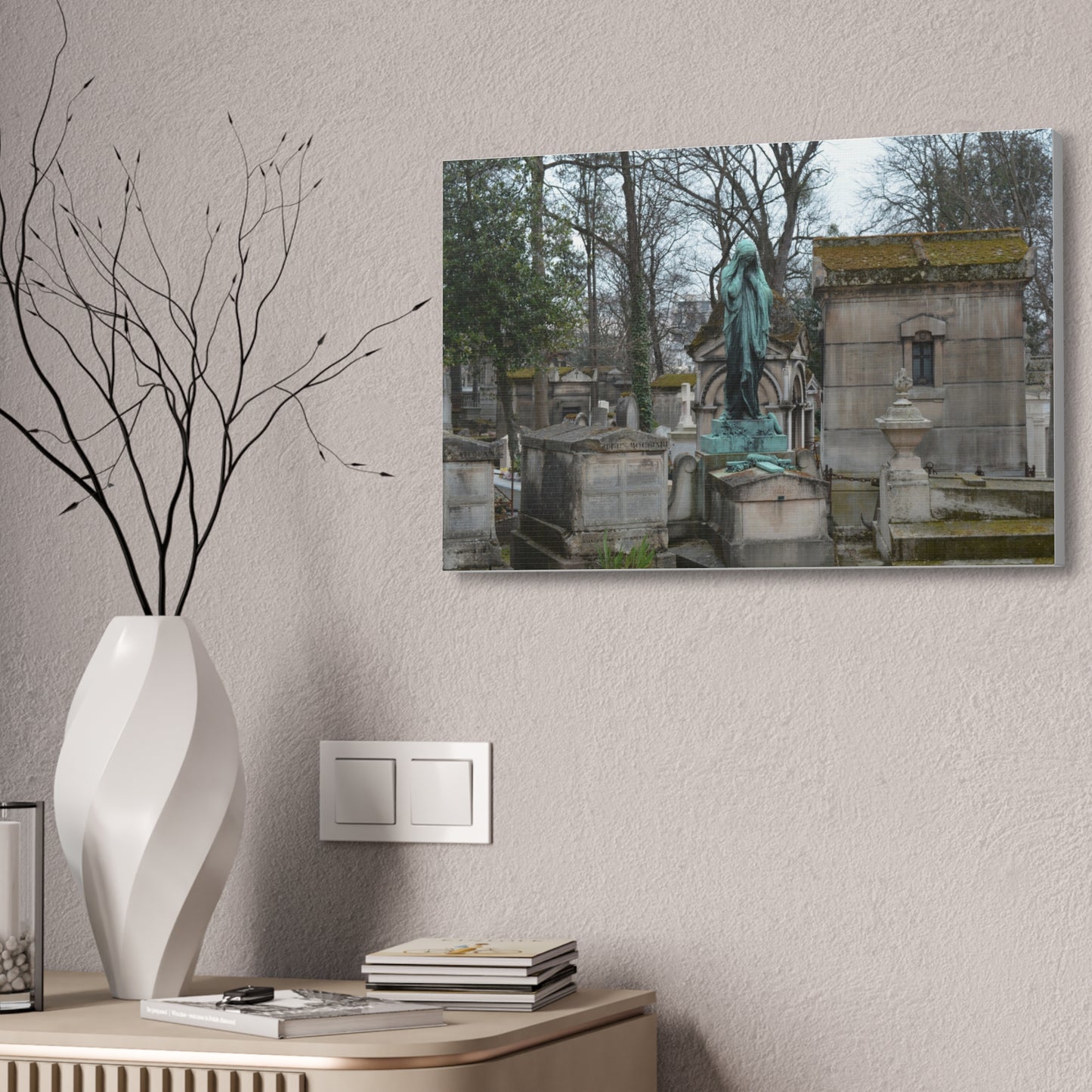 Cemetery Statue Photograph Canvas Stretched 1.5" | Mourning Graveyard Wall Art
