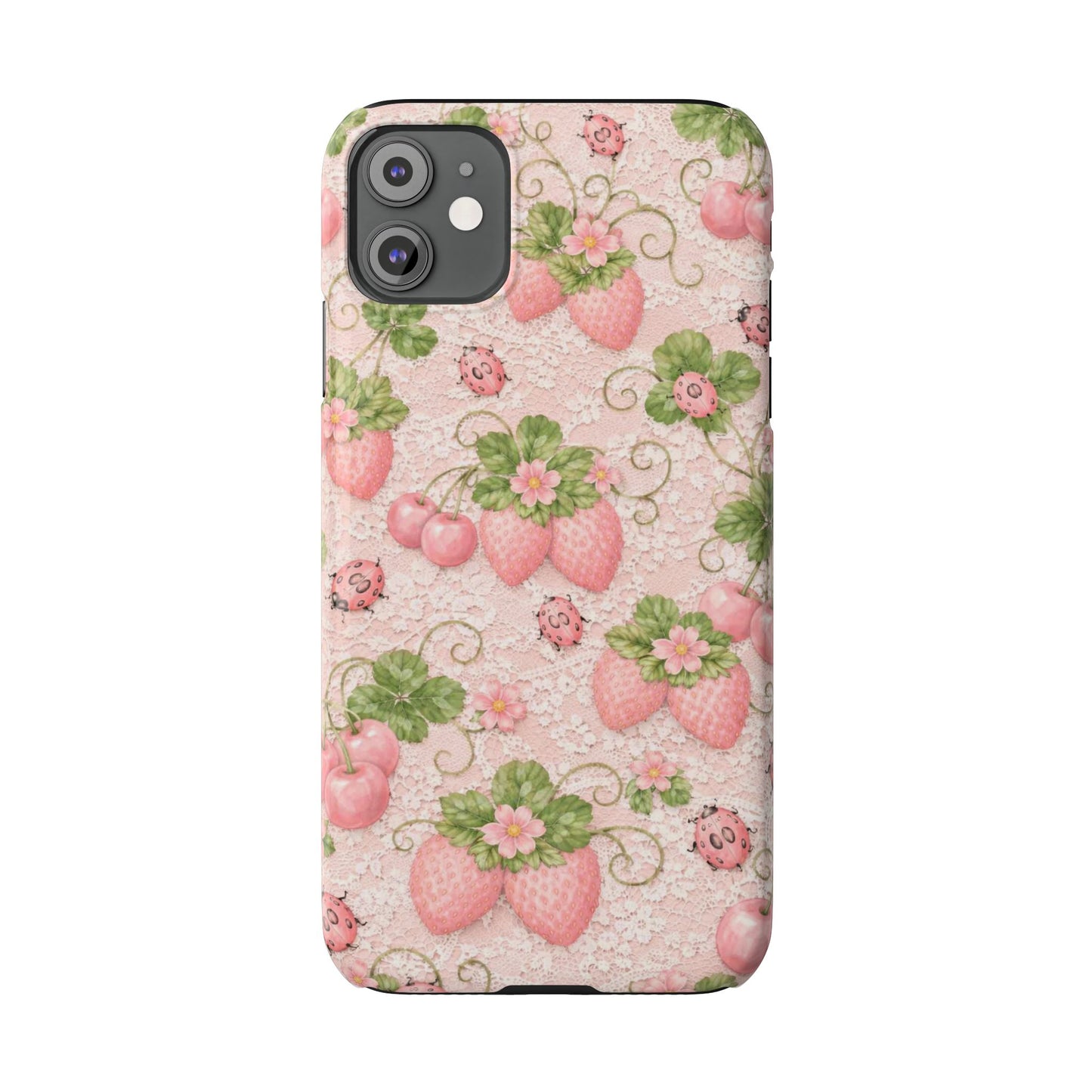 Strawberry Pattern Slim Phone Case — Vintage Pink Floral Fruit Design