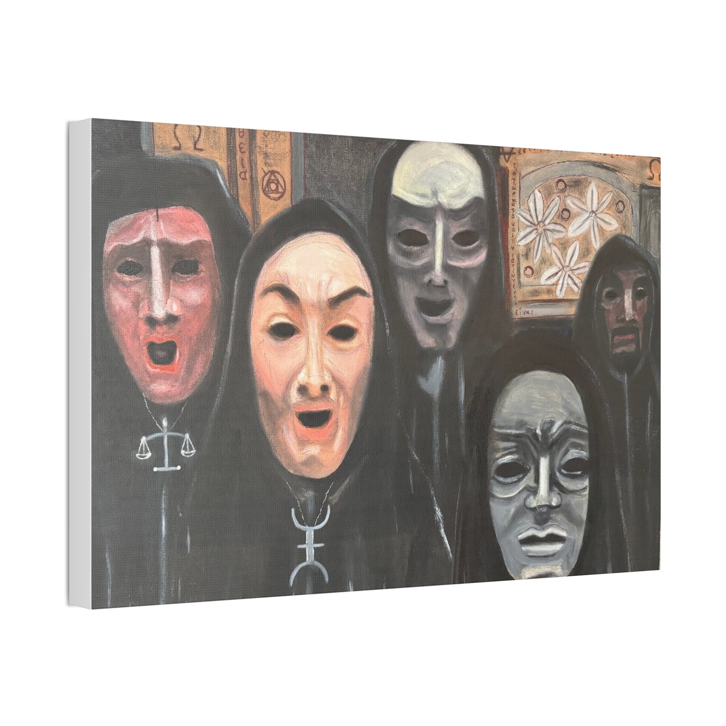 Masked Figures Canvas Stretched 1.5" | Dark Portrait Wall Art