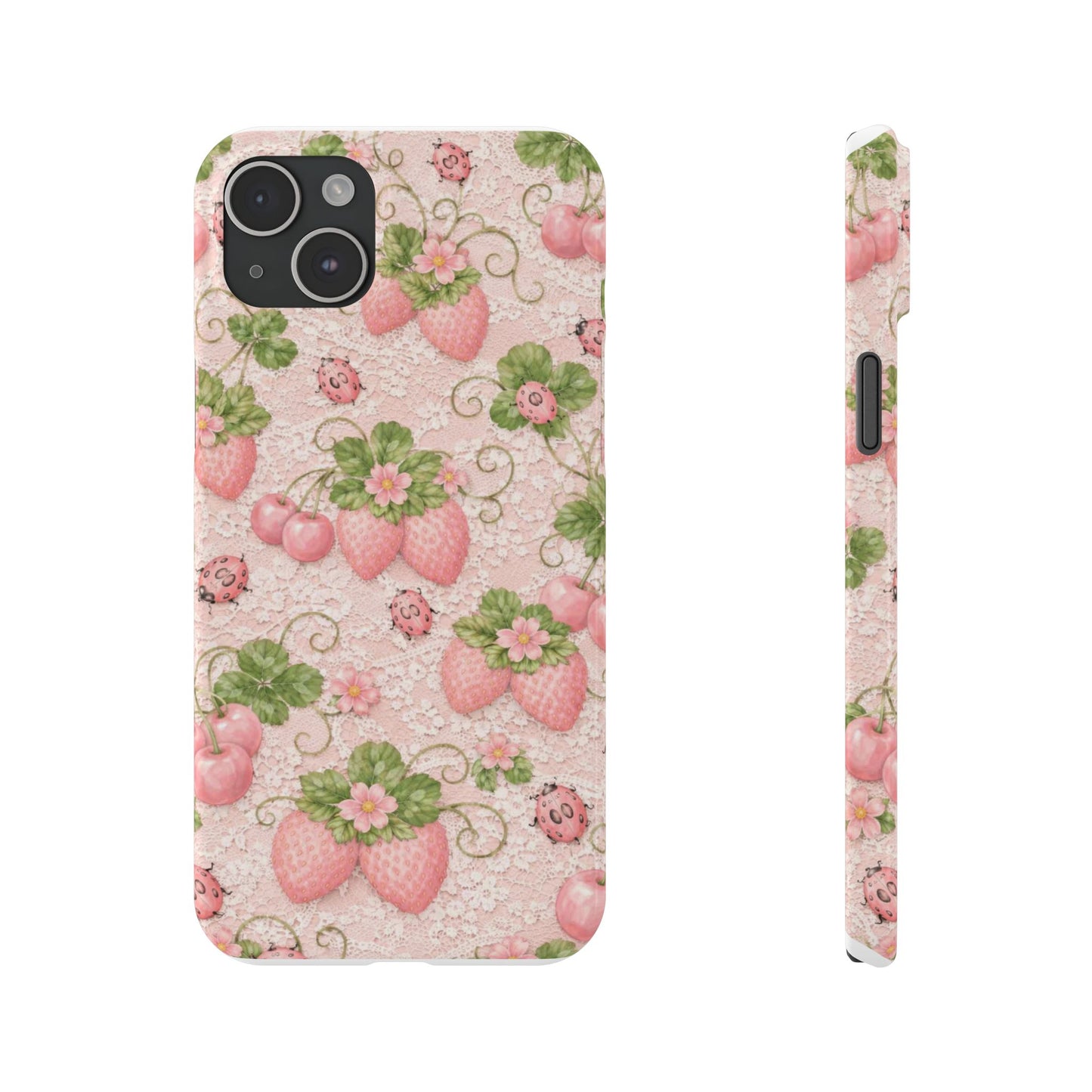 Strawberry Pattern Slim Phone Case — Vintage Pink Floral Fruit Design