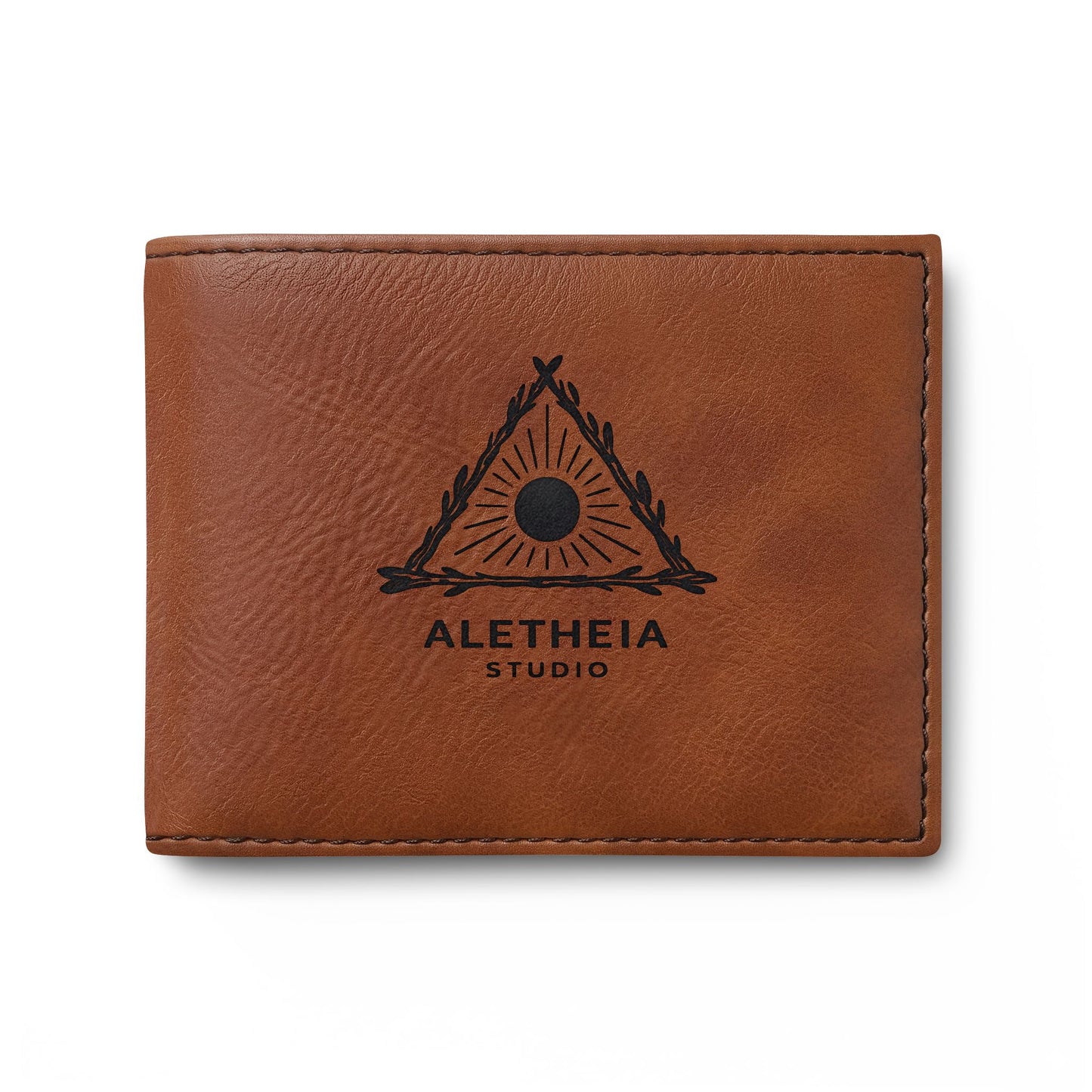 Aletheia Leather Bi-Fold Wallet — Classic Brown Flip Wallet with Logo