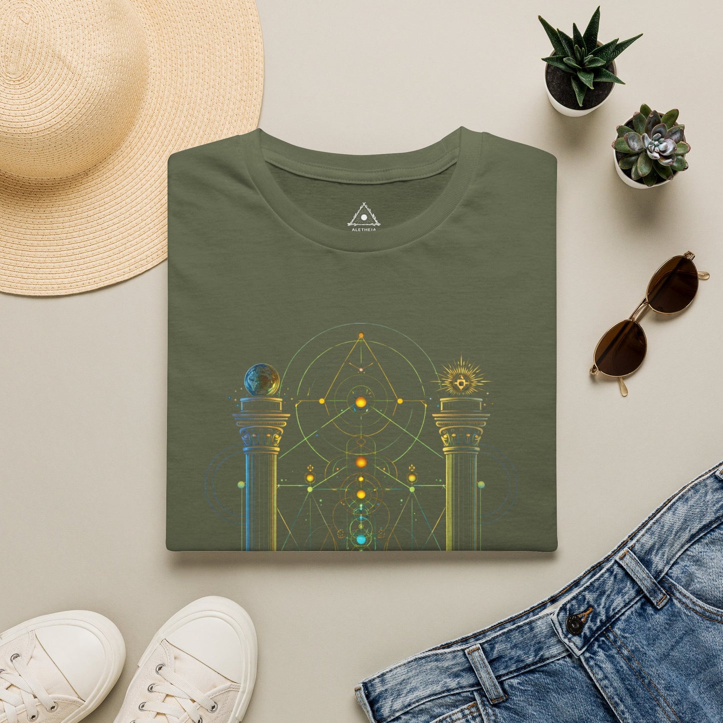 Mystic Pillars Geometry T-Shirt — Celestial Alchemy Graphic Tee
