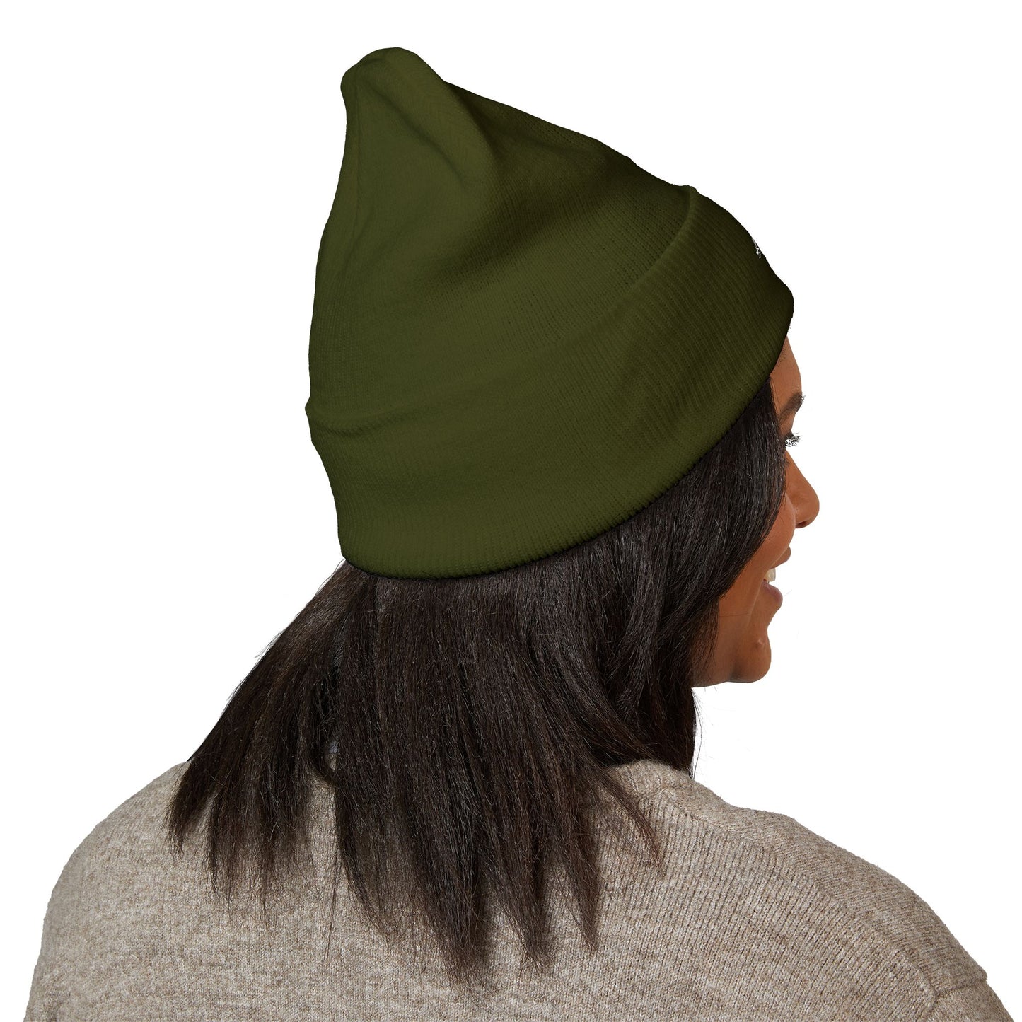 Embroidered Heart Rose Cuffed Beanie – Minimal White Knit Winter Hat