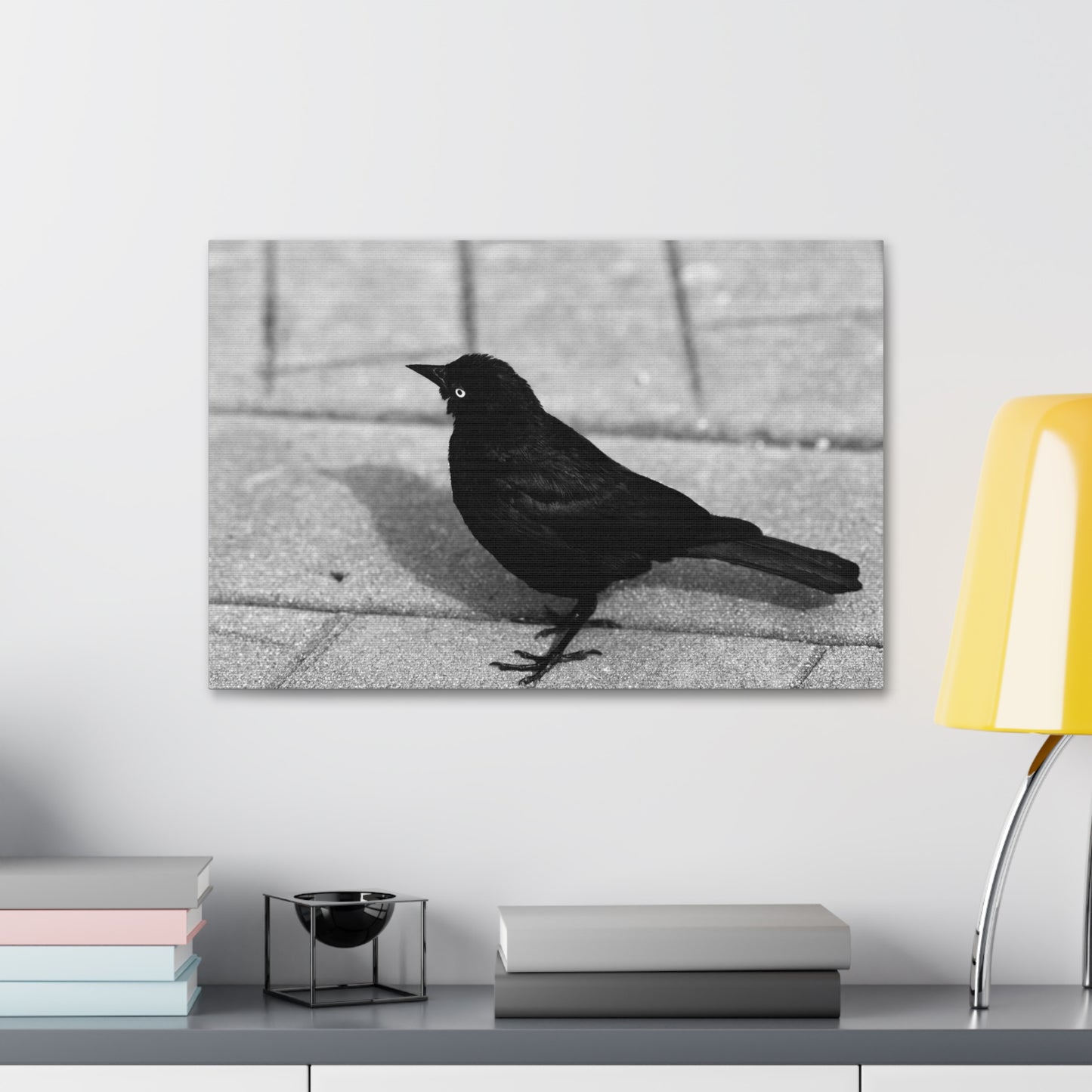 Blackbird Photo Canvas Stretched 1.5'' | Monochrome Bird Wall Art