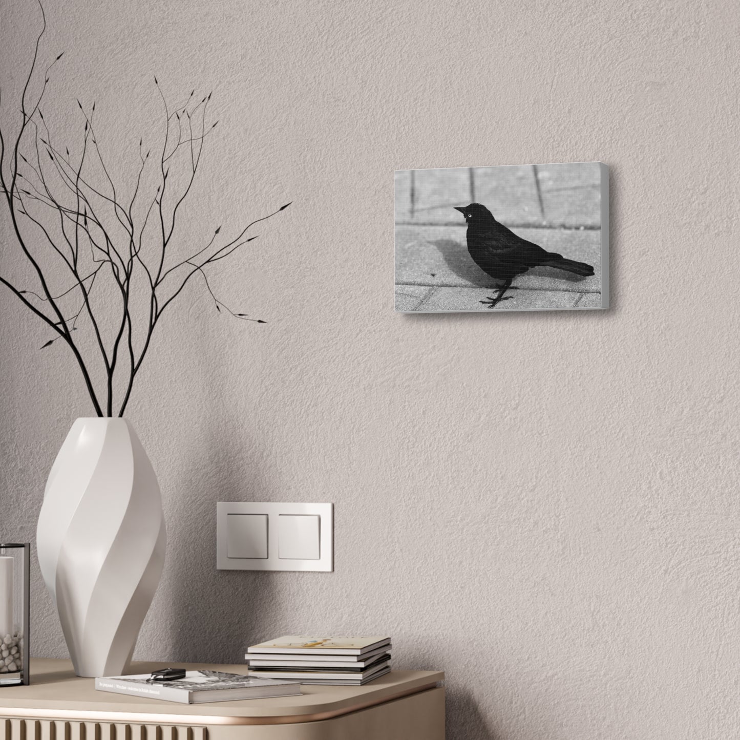 Blackbird Photo Canvas Stretched 1.5'' | Monochrome Bird Wall Art