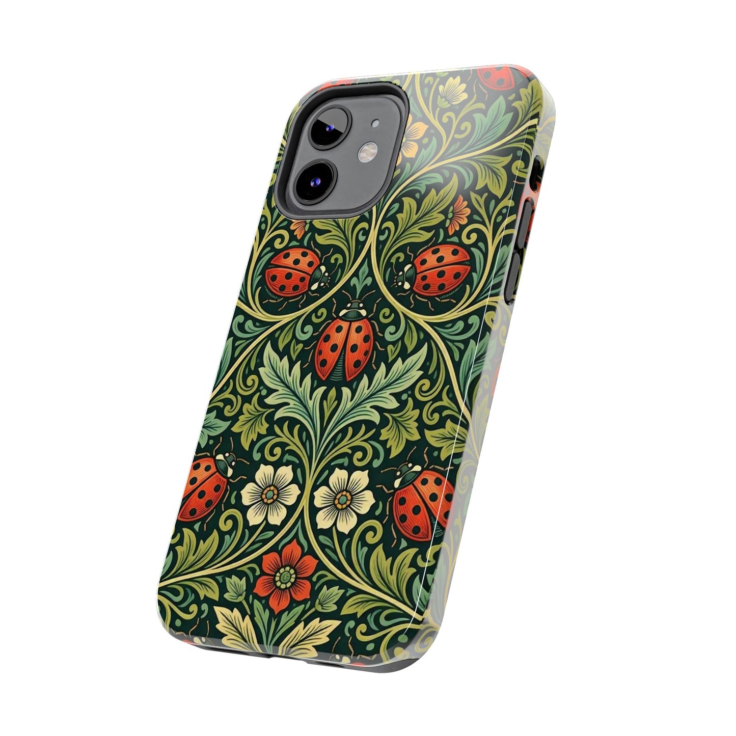 Vintage Floral Ladybug Tough Phone Case — Botanical Victorian Pattern