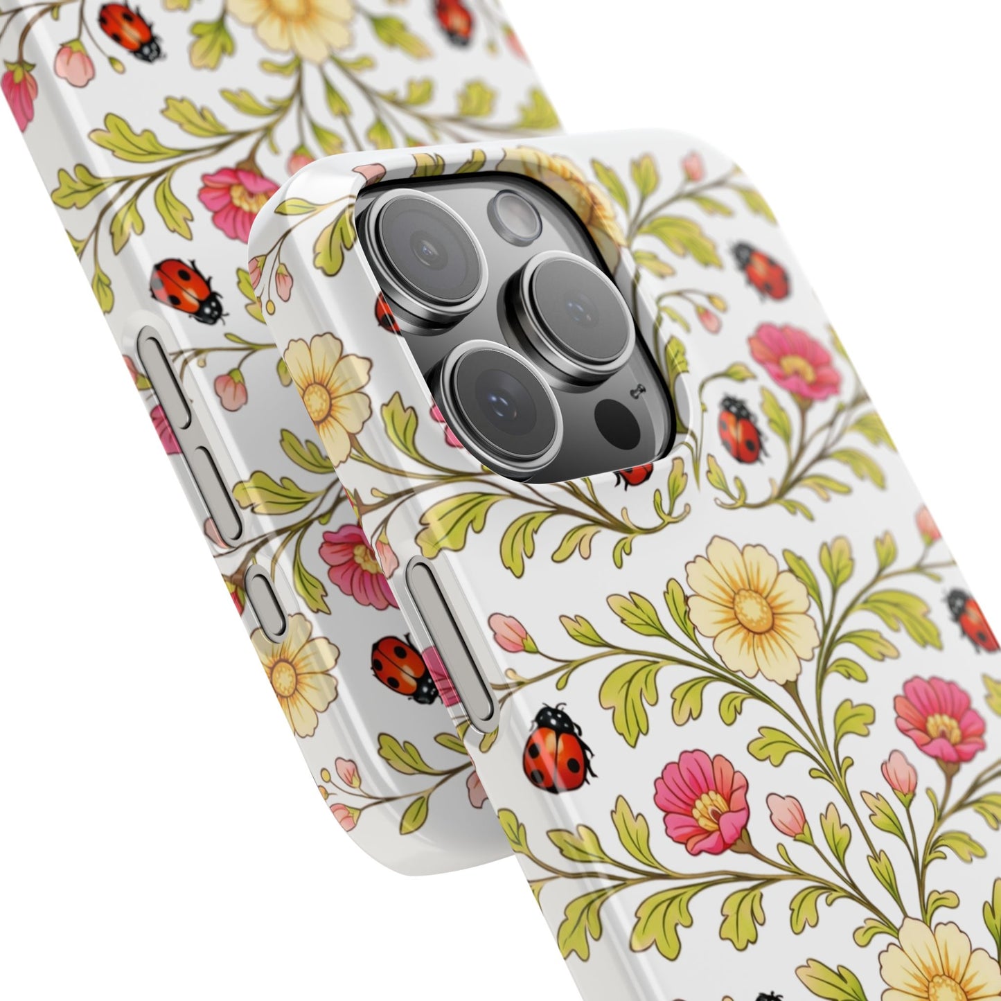 Floral Ladybug Slim Phone Case — Vintage Garden Pattern