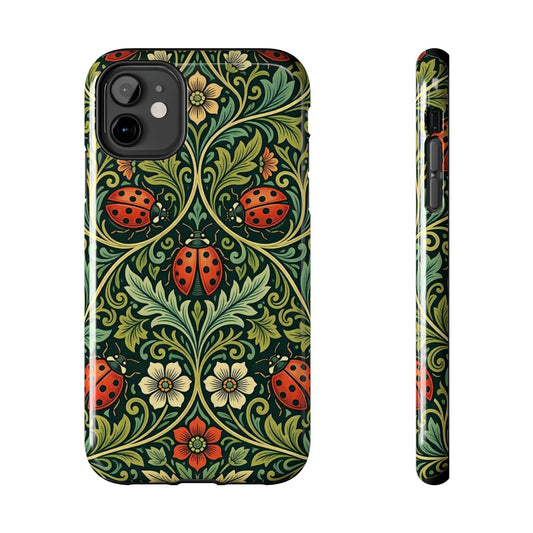 Vintage Floral Ladybug Tough Phone Case — Botanical Victorian Pattern