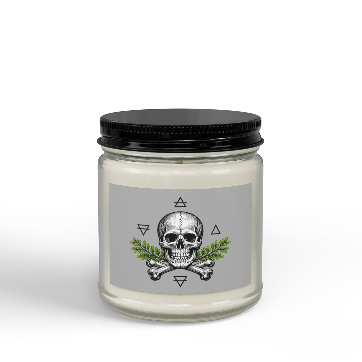 Herbal Skull Soy Candle — 4oz & 9oz Scented Jar with Black Lid