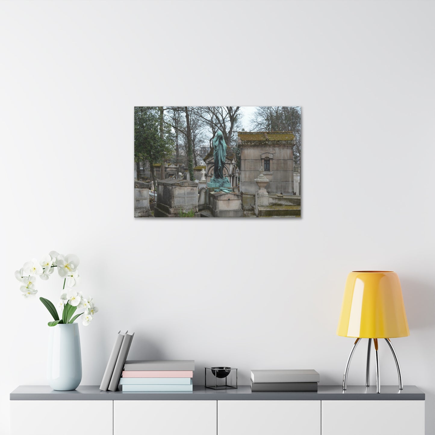 Cemetery Statue Photograph Canvas Stretched 1.5" | Mourning Graveyard Wall Art