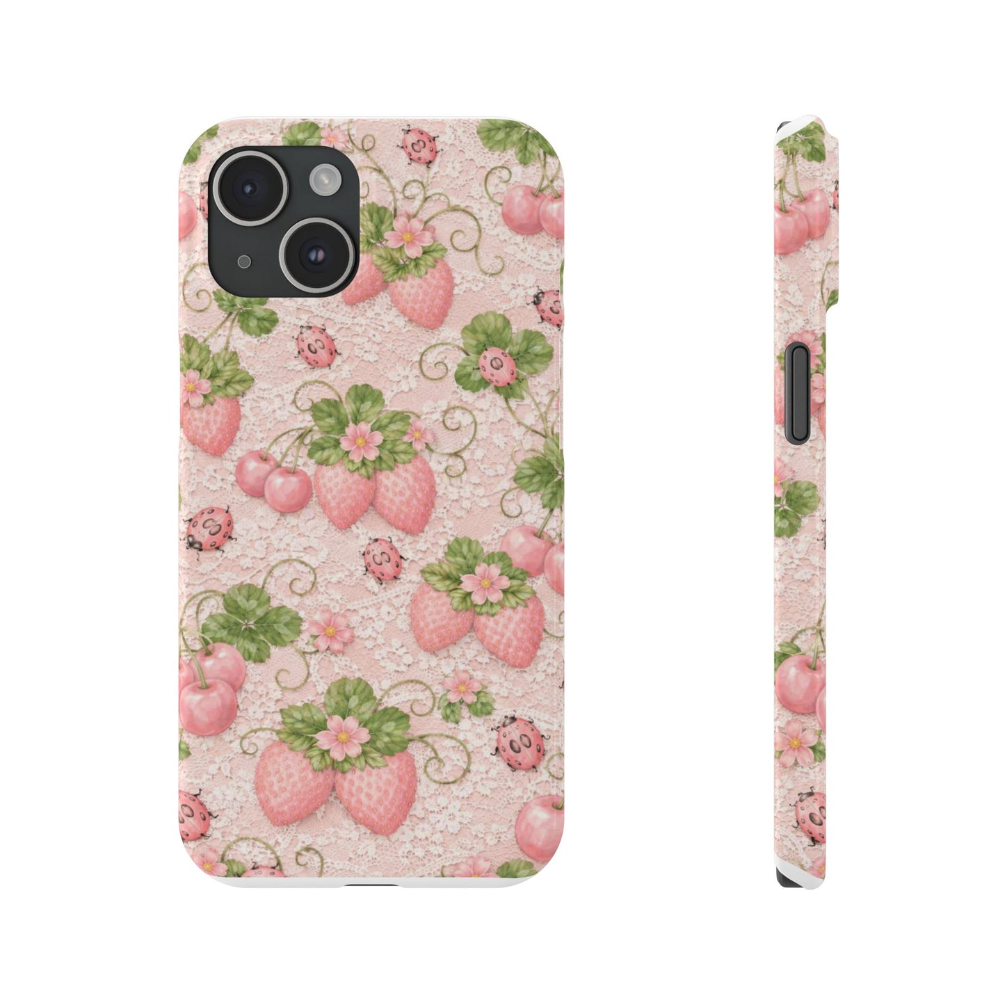 Strawberry Pattern Slim Phone Case — Vintage Pink Floral Fruit Design