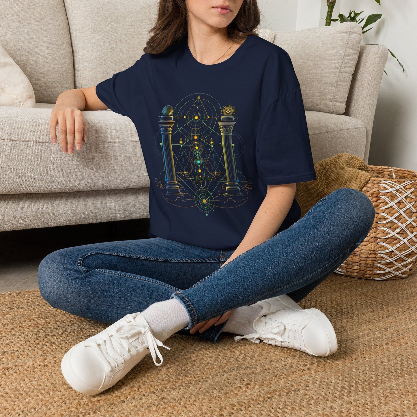 Mystic Pillars Geometry T-Shirt — Celestial Alchemy Graphic Tee