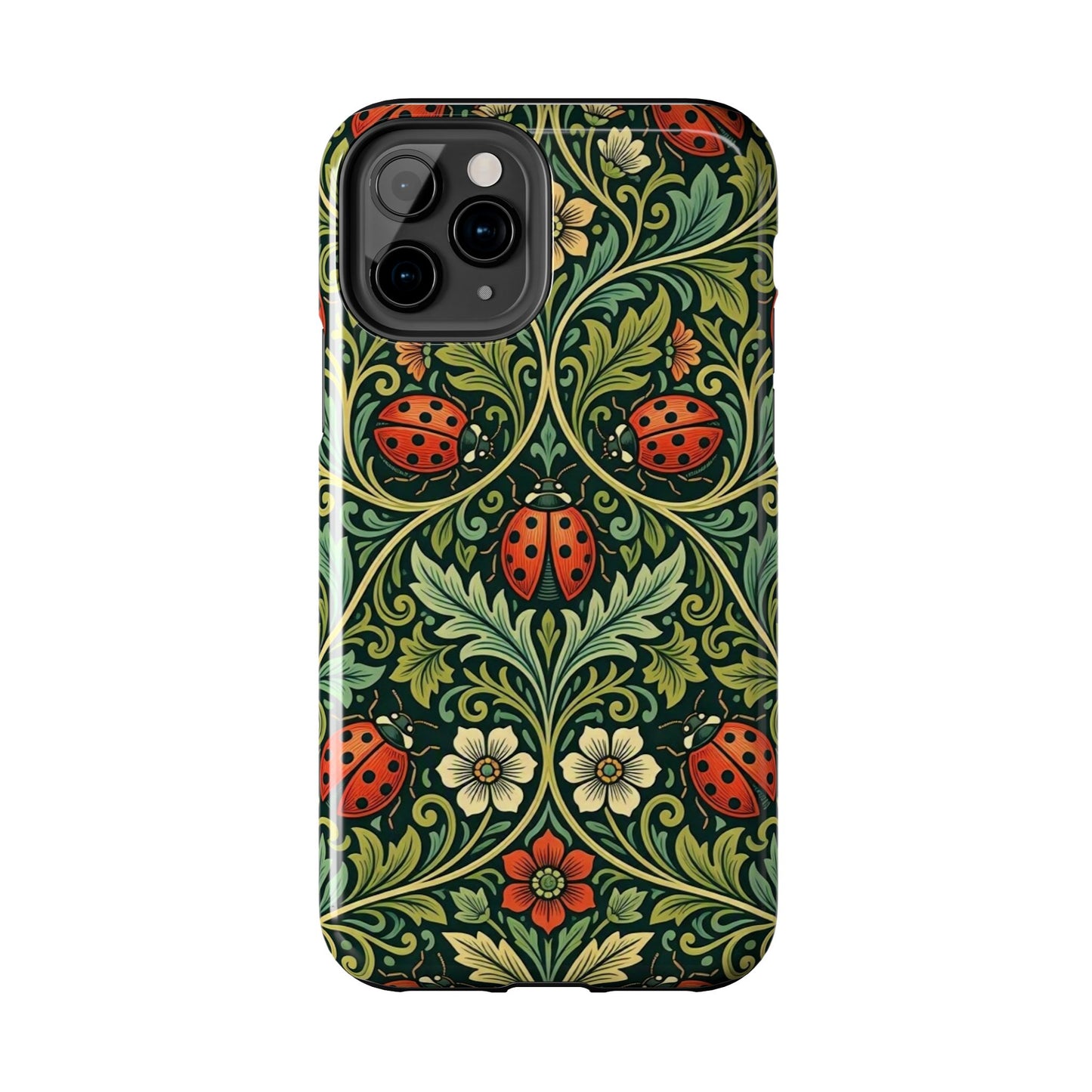 Vintage Floral Ladybug Tough Phone Case — Botanical Victorian Pattern