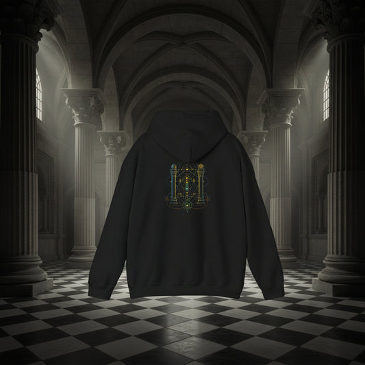 Mystic Gateway Hoodie — Geometric Portal Spiritual Hooded Sweatshirt
