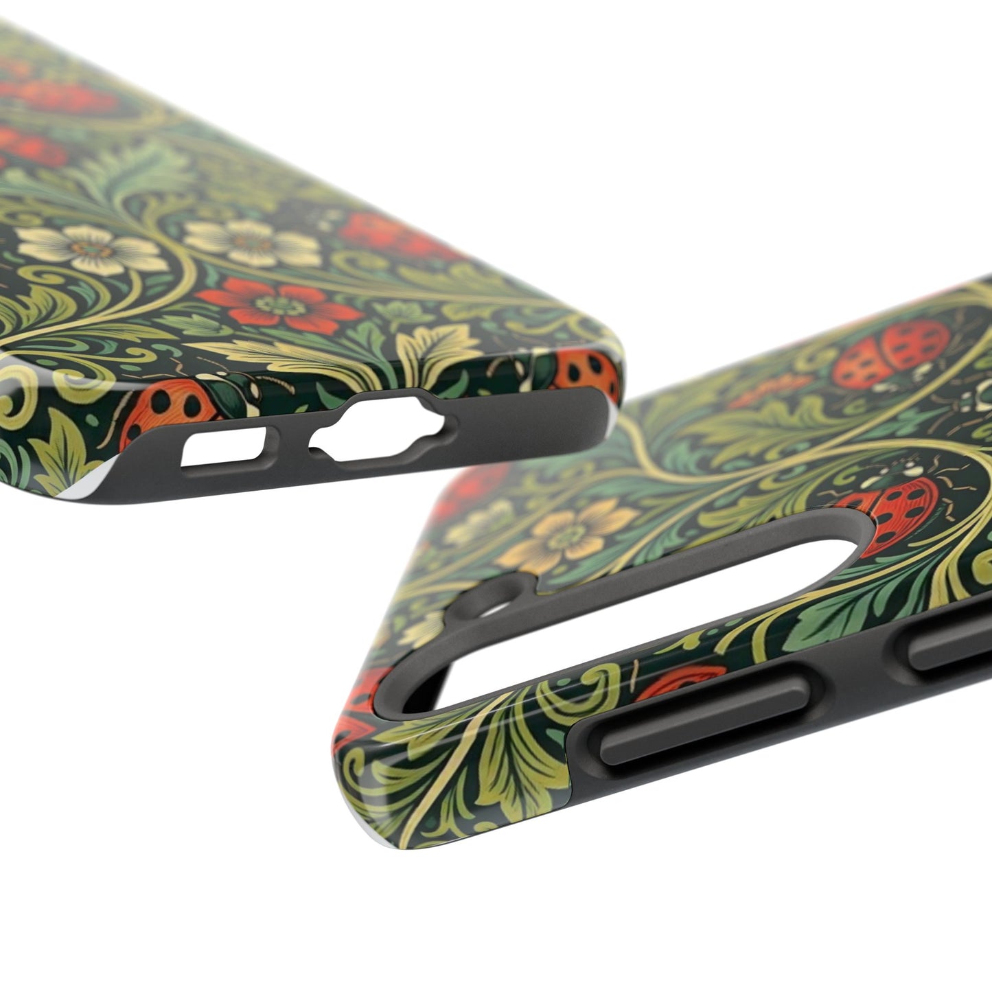 Vintage Floral Ladybug Tough Phone Case — Botanical Victorian Pattern