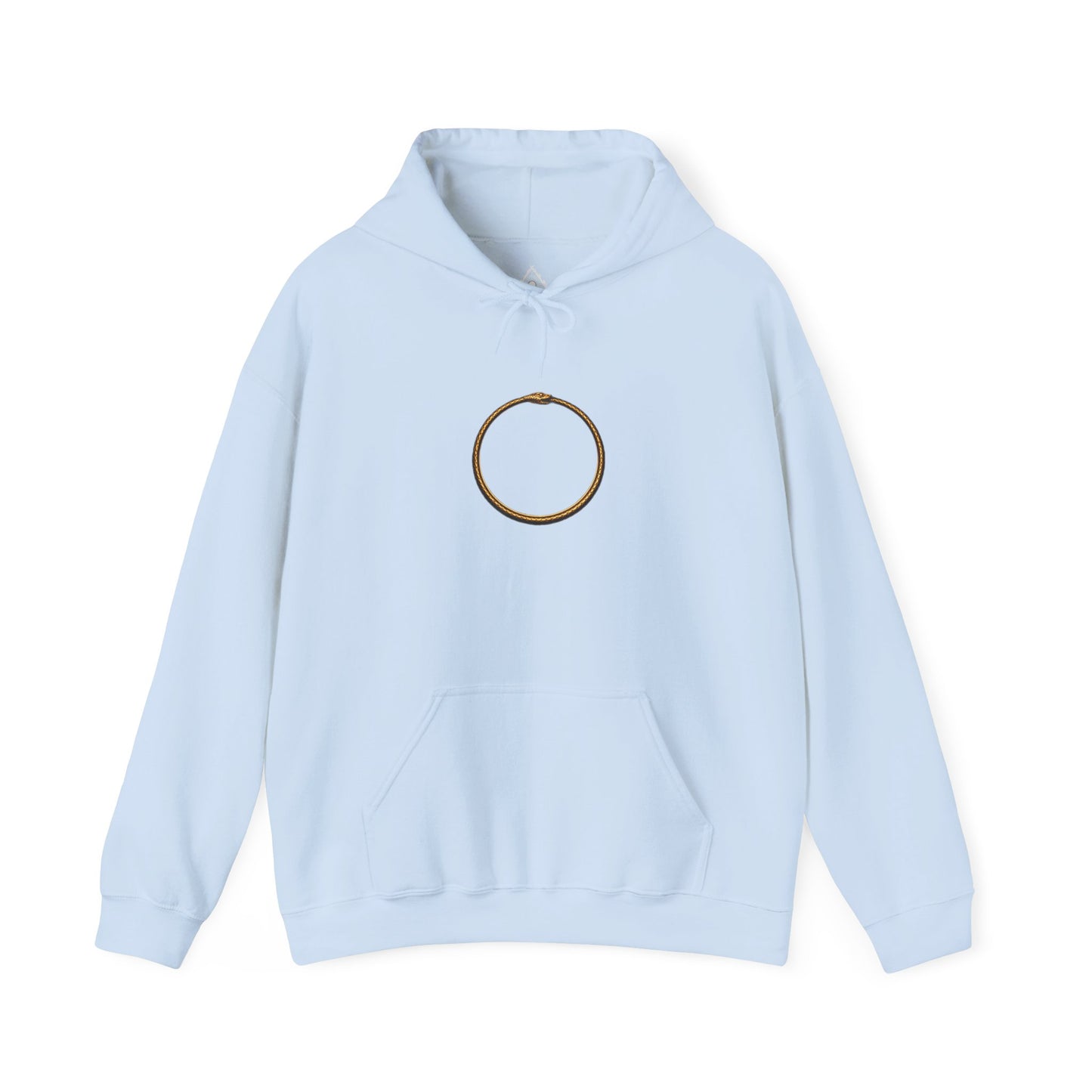 Hoodie with Minimal Bronze Ouroboros Graphic — Simple Circle Logo Pullover