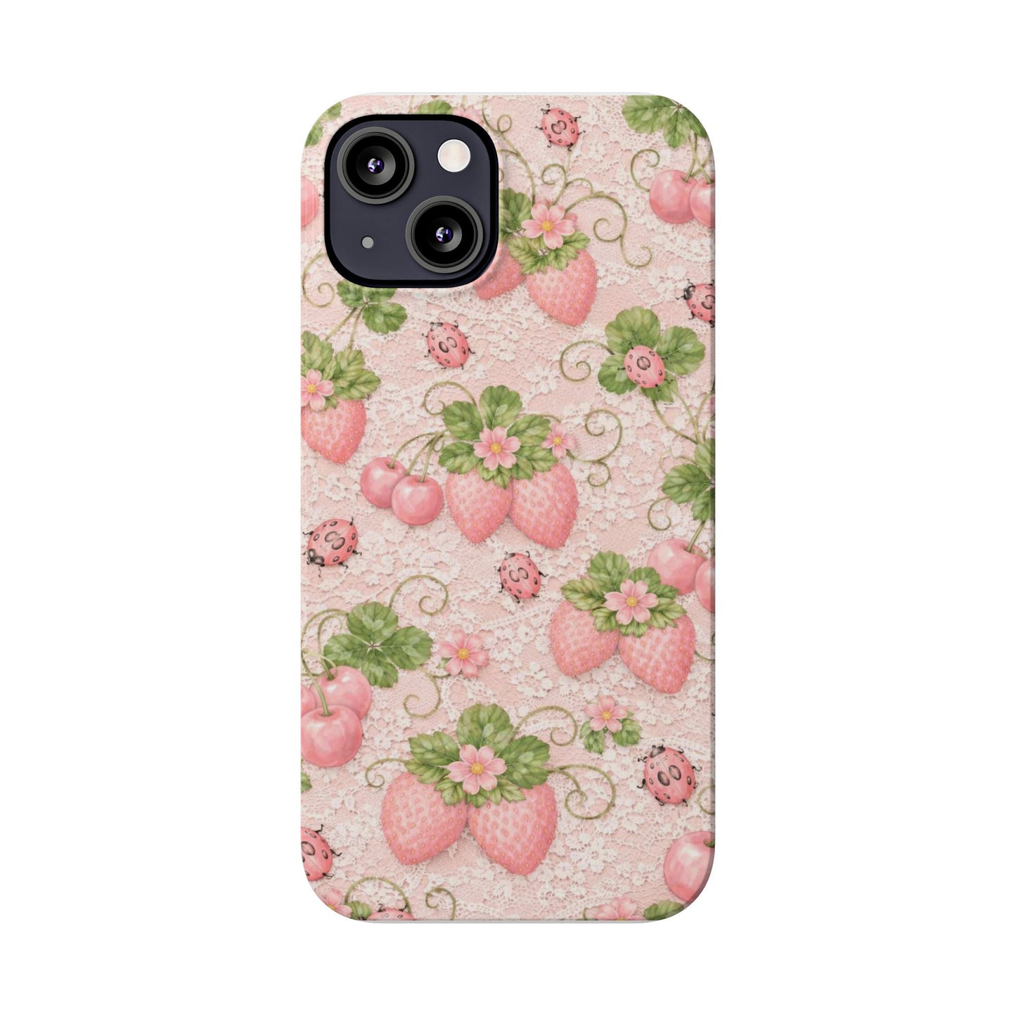 Strawberry Pattern Slim Phone Case — Vintage Pink Floral Fruit Design