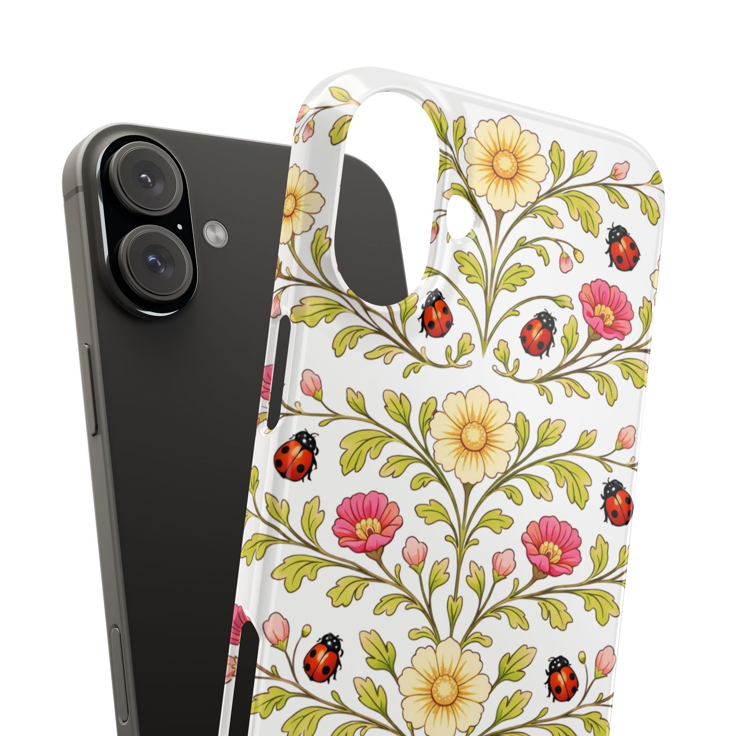 Floral Ladybug Slim Phone Case — Vintage Garden Pattern