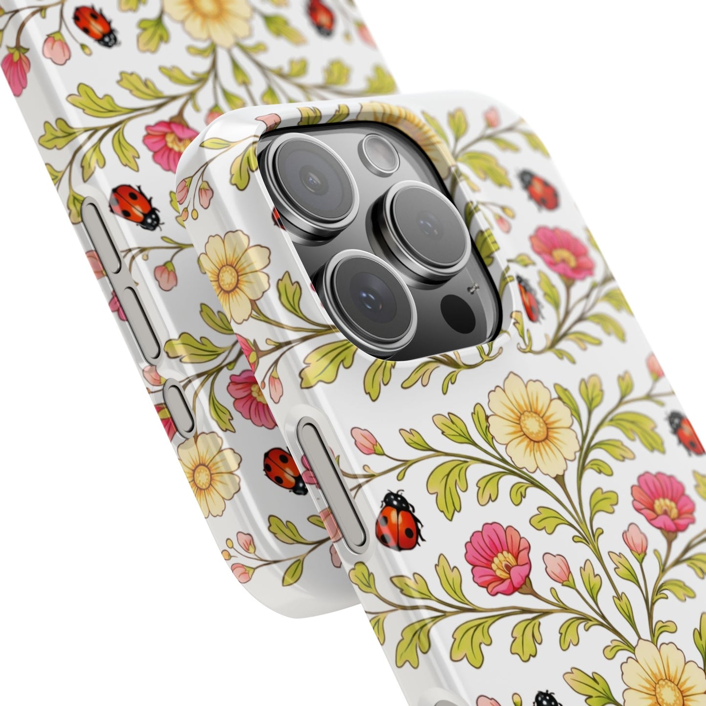 Floral Ladybug Slim Phone Case — Vintage Garden Pattern