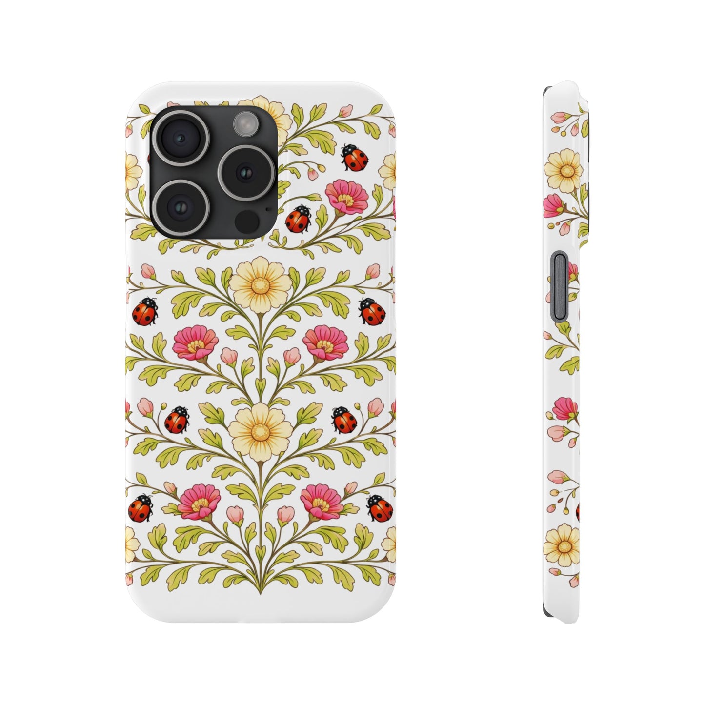 Floral Ladybug Slim Phone Case — Vintage Garden Pattern