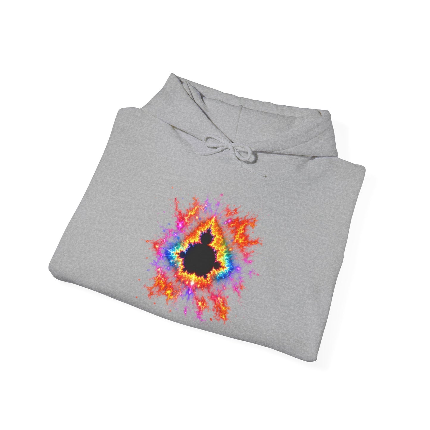 Mandelbrot Nebula Hoodie — Rainbow Fractal Explosion Pullover