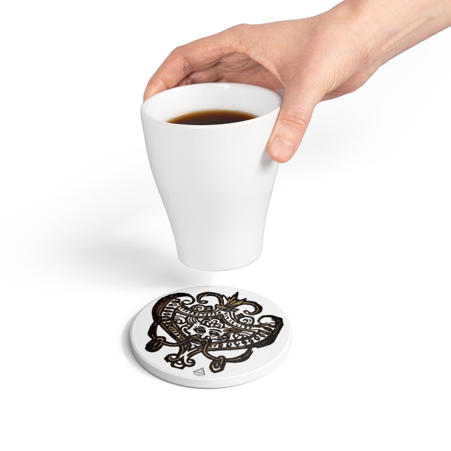 Vintage Fleur-de-Lis Ceramic Coaster — Ornate Gothic Mask Design