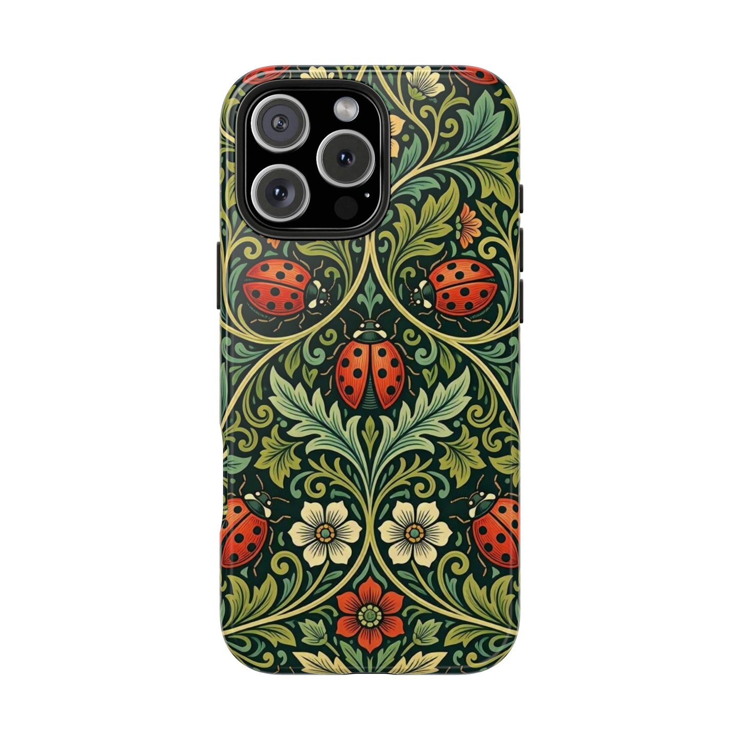 Vintage Floral Ladybug Tough Phone Case — Botanical Victorian Pattern