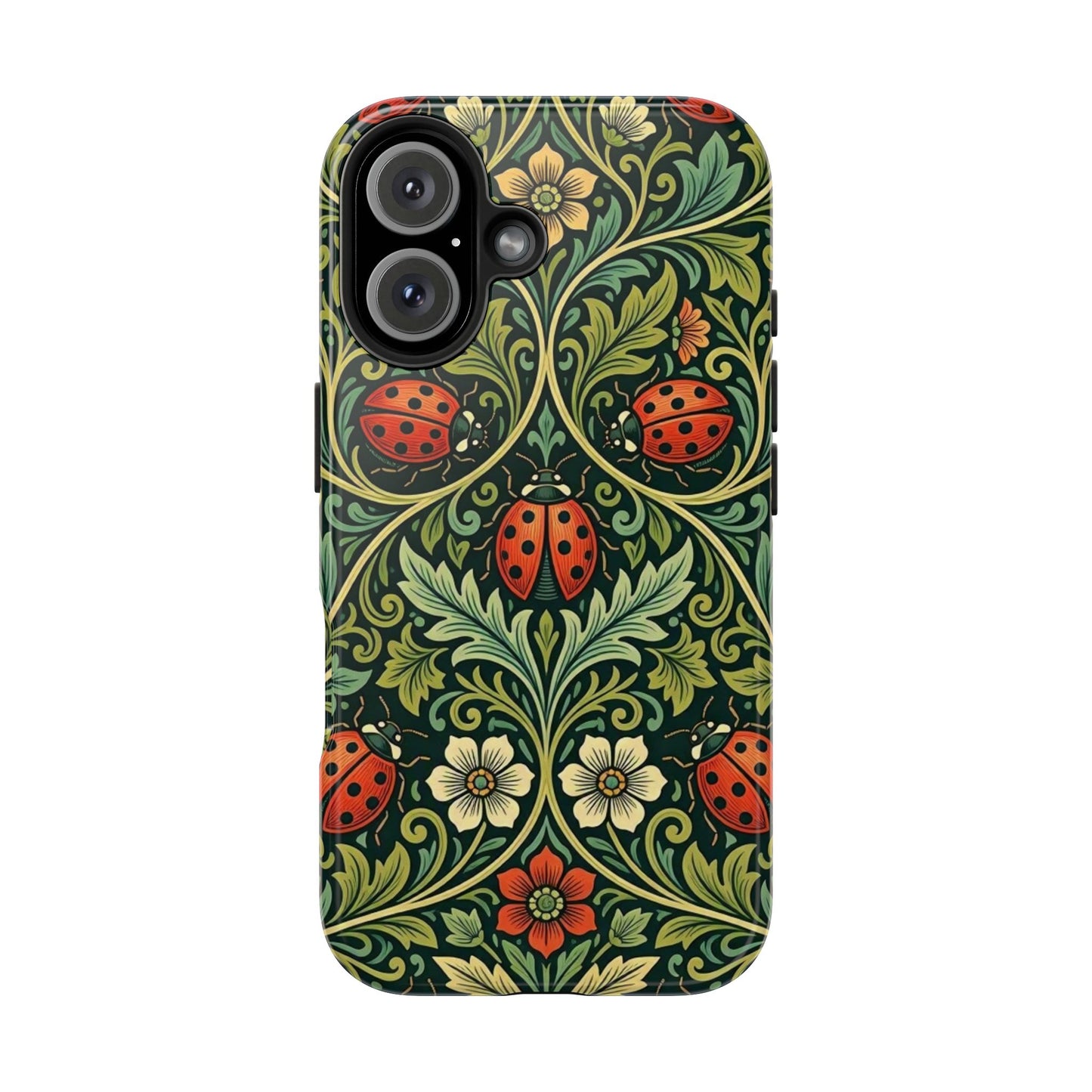 Vintage Floral Ladybug Tough Phone Case — Botanical Victorian Pattern