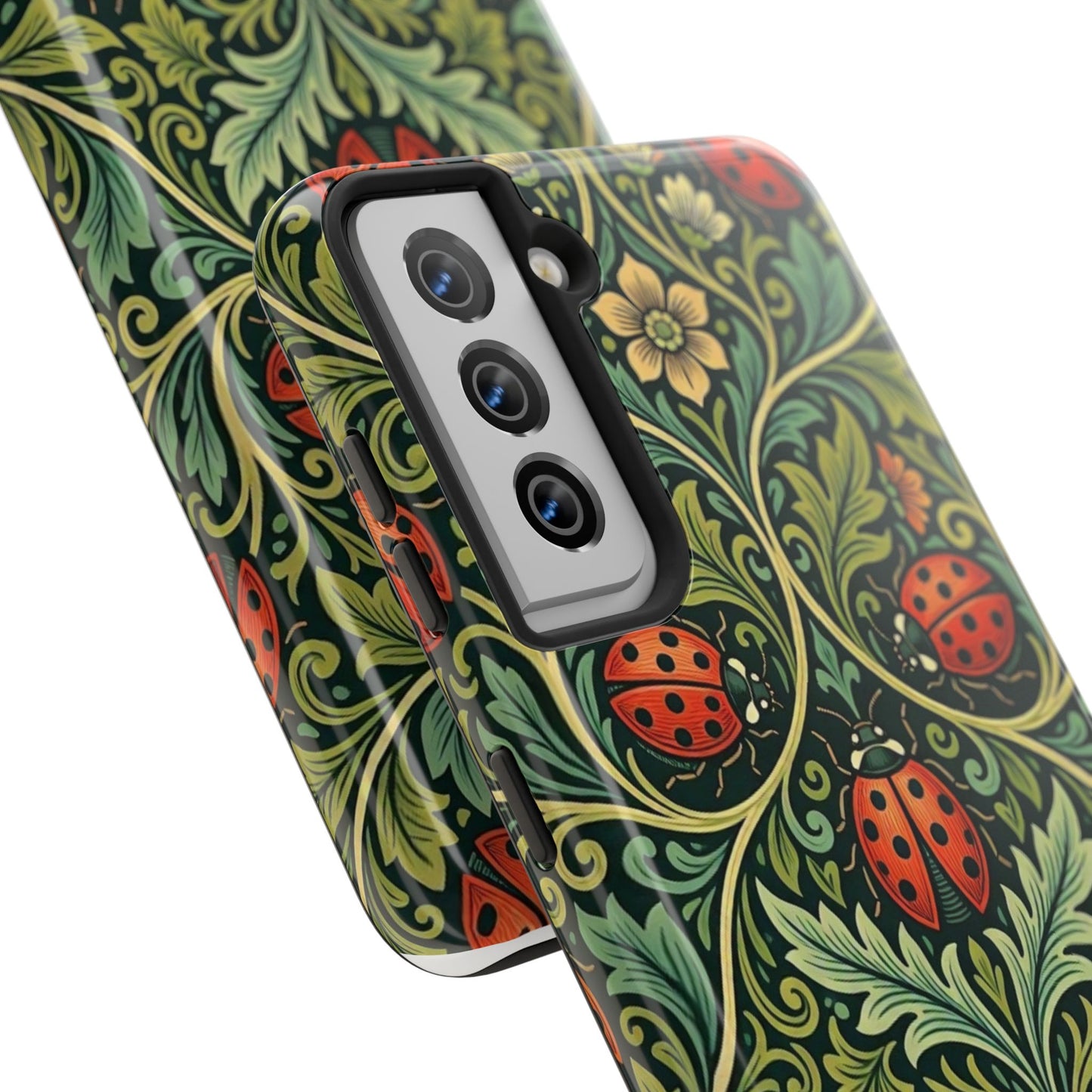 Vintage Floral Ladybug Tough Phone Case — Botanical Victorian Pattern