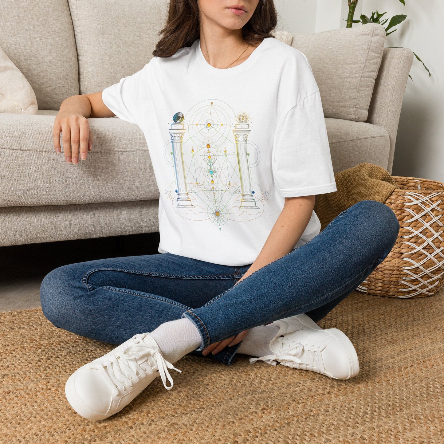 Mystic Pillars Geometry T-Shirt — Celestial Alchemy Graphic Tee
