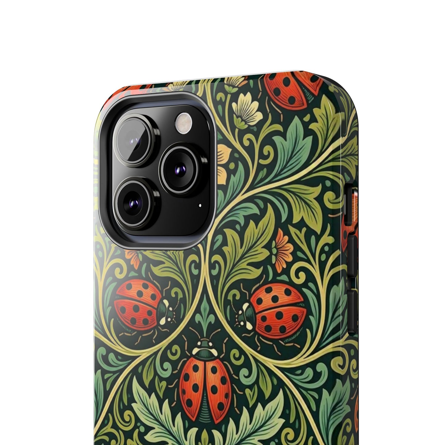 Vintage Floral Ladybug Tough Phone Case — Botanical Victorian Pattern