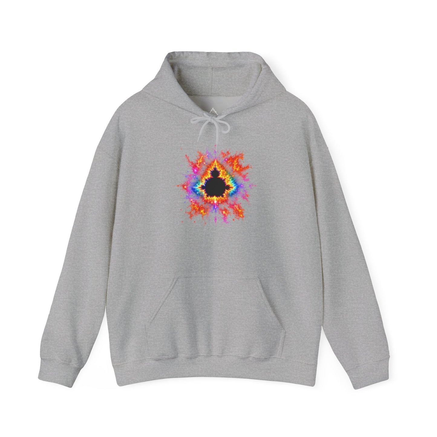 Mandelbrot Nebula Hoodie — Rainbow Fractal Explosion Pullover