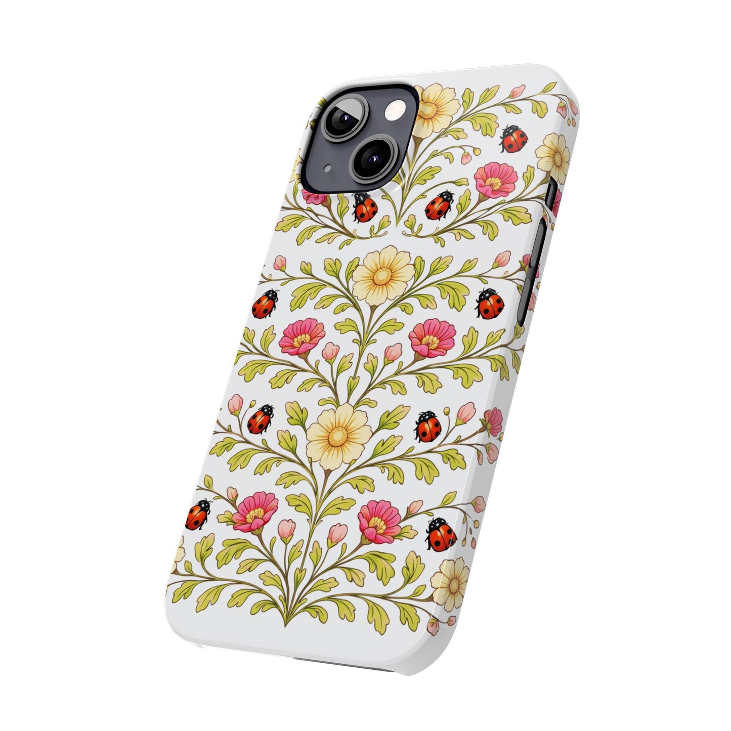 Floral Ladybug Slim Phone Case — Vintage Garden Pattern