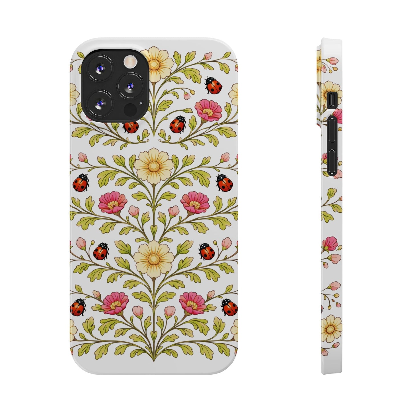 Floral Ladybug Slim Phone Case — Vintage Garden Pattern