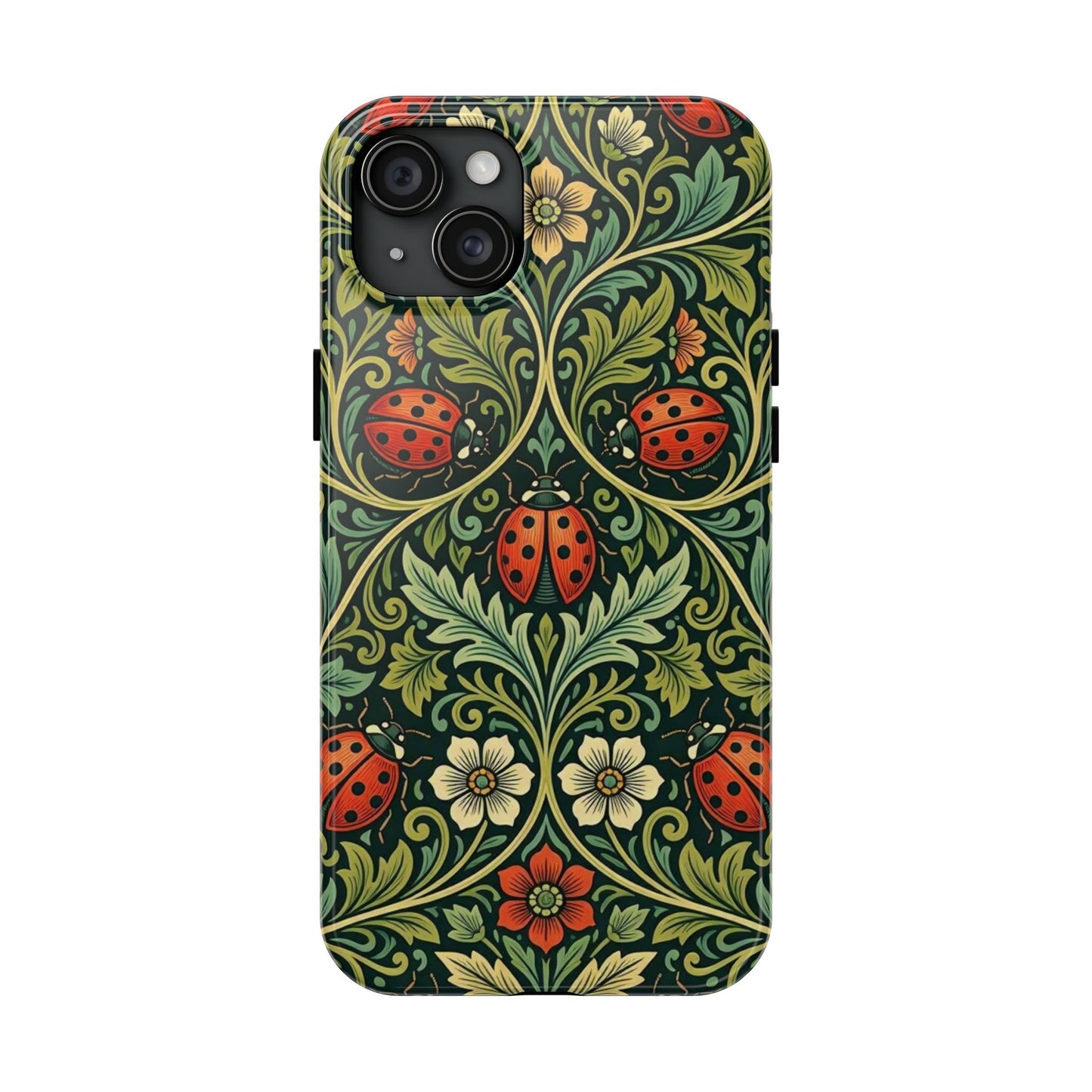 Vintage Floral Ladybug Tough Phone Case — Botanical Victorian Pattern