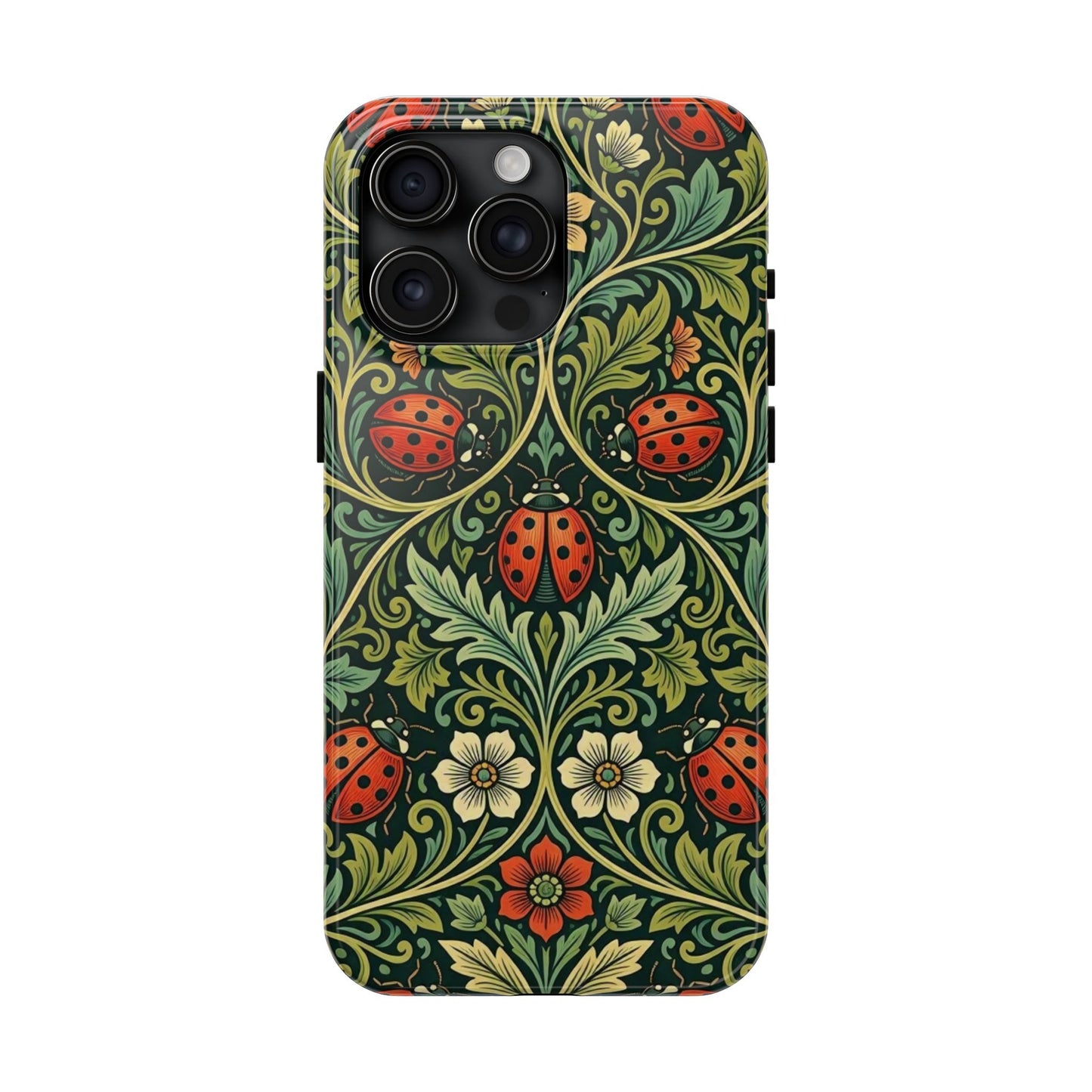Vintage Floral Ladybug Tough Phone Case — Botanical Victorian Pattern