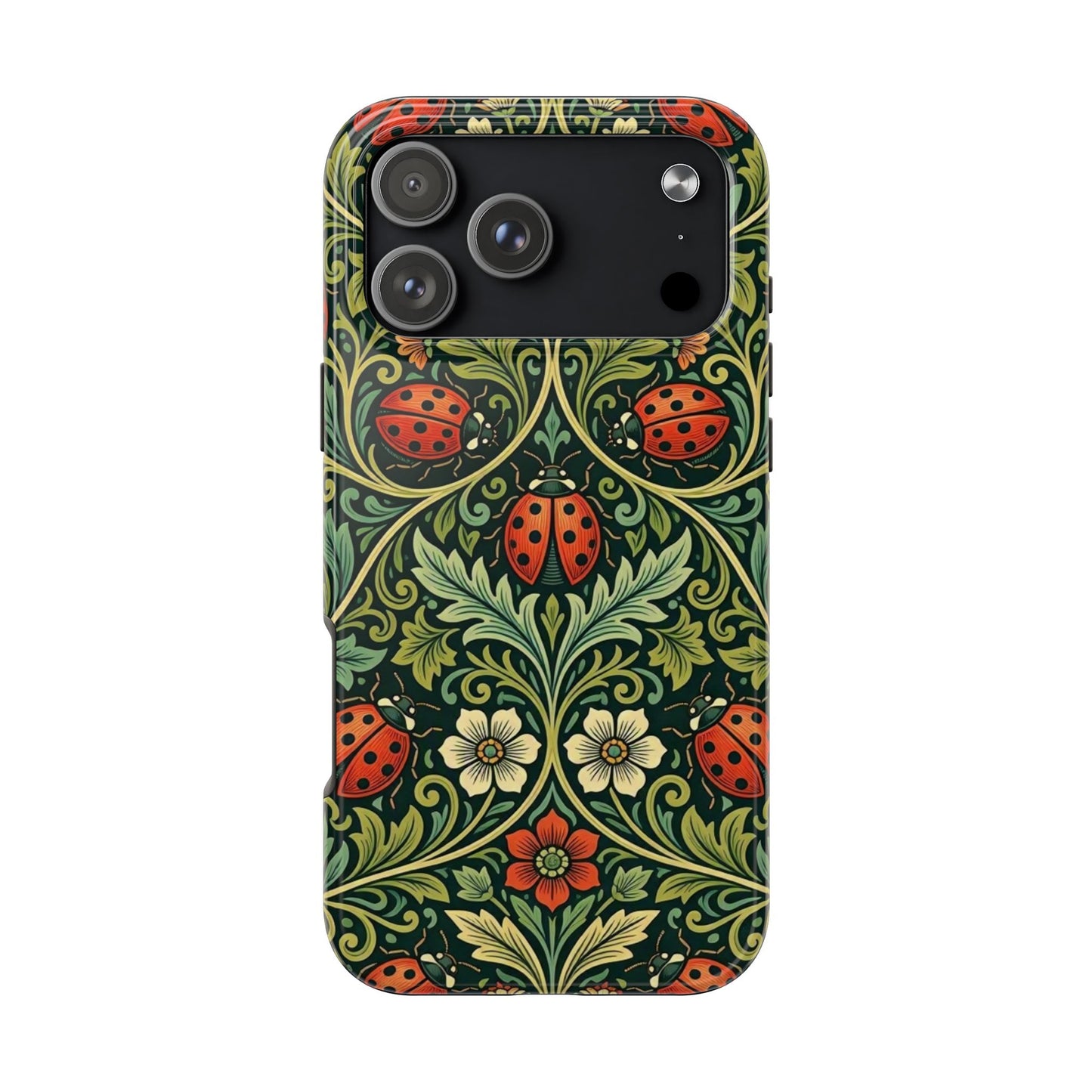 Vintage Floral Ladybug Tough Phone Case — Botanical Victorian Pattern