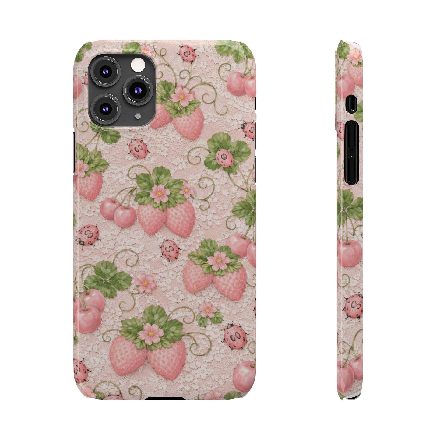 Strawberry Pattern Slim Phone Case — Vintage Pink Floral Fruit Design
