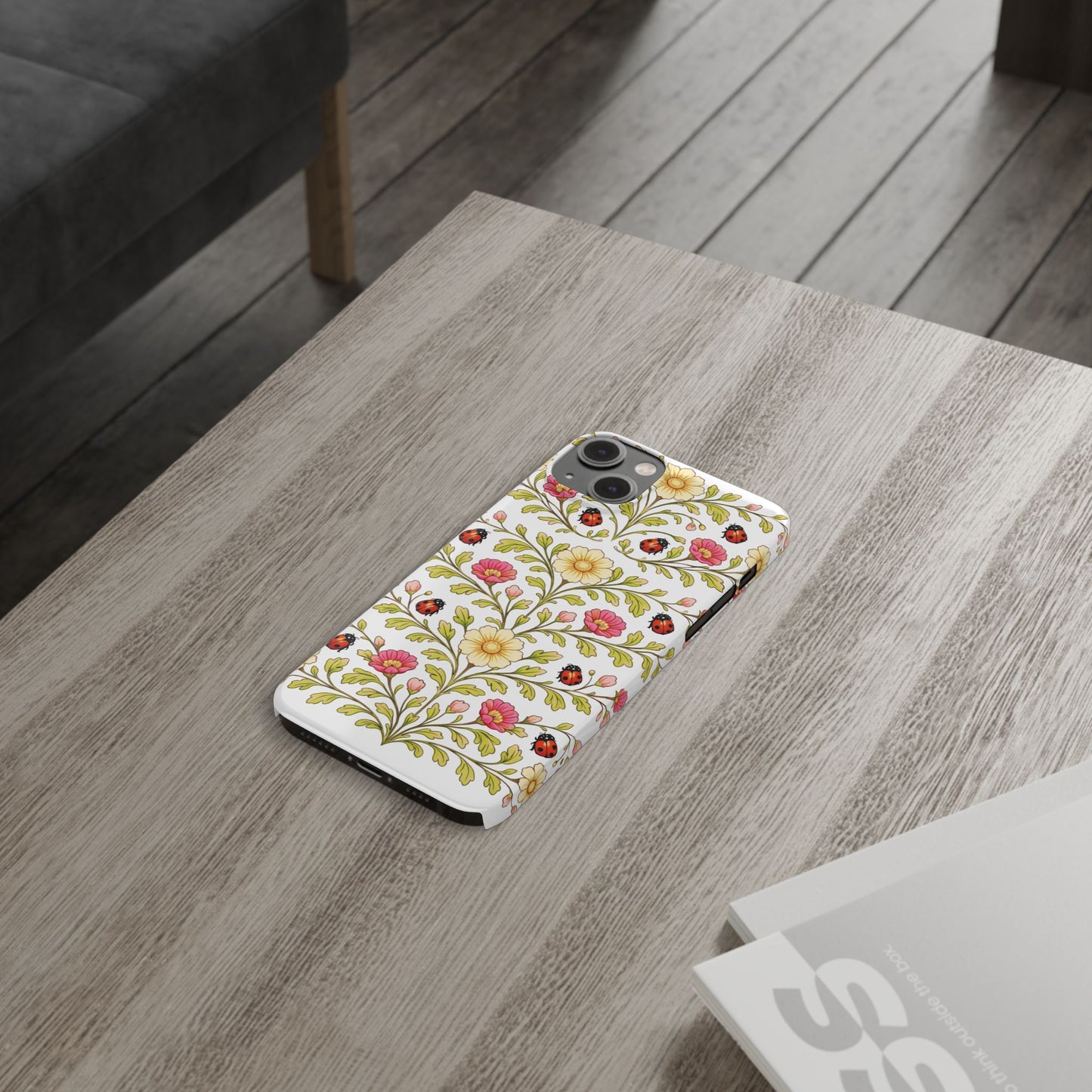 Floral Ladybug Slim Phone Case — Vintage Garden Pattern