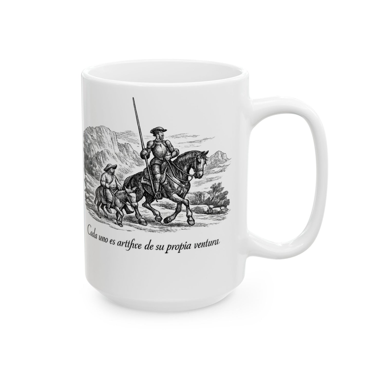 Don Quixote Ceramic Mug – Black Print | Cervantes Quote