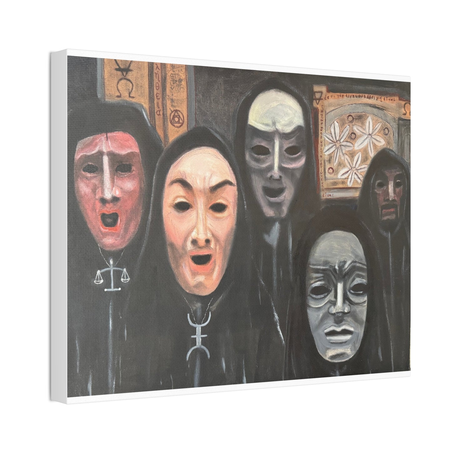 Masked Figures Canvas Stretched 1.5" | Dark Portrait Wall Art