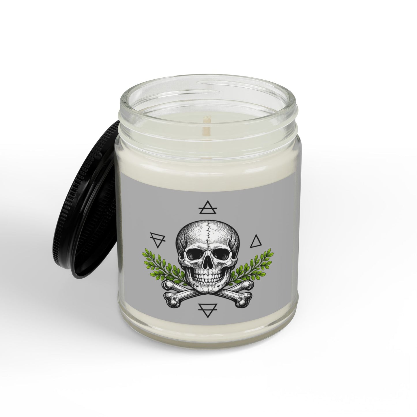 Herbal Skull Soy Candle — 4oz & 9oz Scented Jar with Black Lid